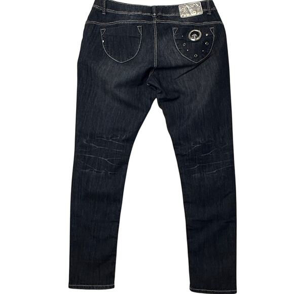 Dereon By Beyonce Denim Jeans Size 18 Y2K Dark Wash Stretch White Stitch Trim - Picture 2 of 11